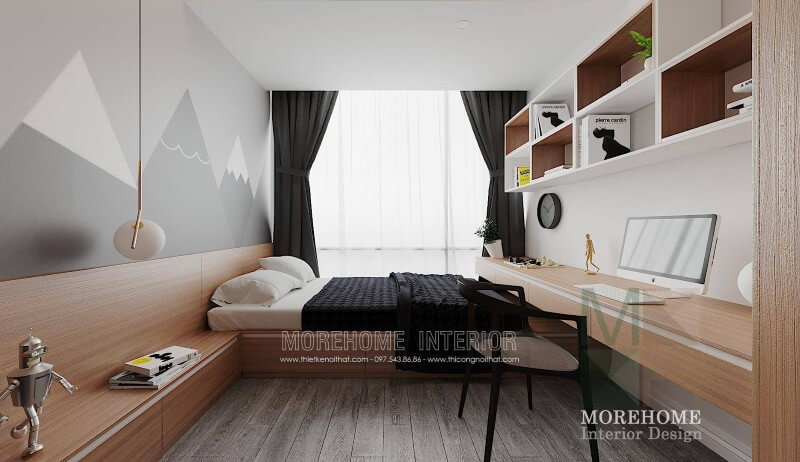 Mẫu giường ngủ hiện đại được thiết kế thông minh kết hợp ngăn tủ giúp cho gia chủ dễ dàng sử dụng cũng lưu trữ được những vật dụng cá nhân hay quần áo của mình Mẫu nội thất chung cư đẹp